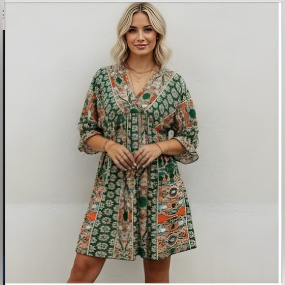 By Design Dresses & Skirts - Boho Print Tie Back Dress